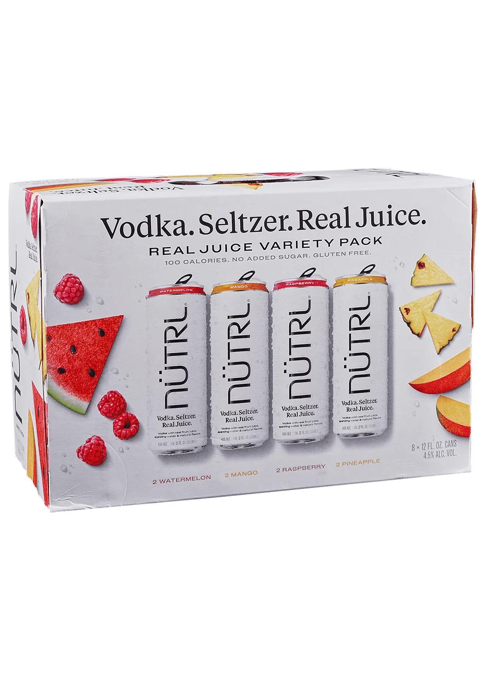 N&uuml;trl Vodka Seltzer Real Juice Variety Pack, 8-pack cans